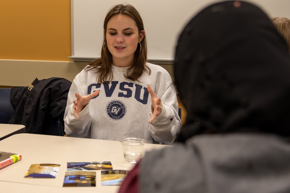 Girl discussing photos